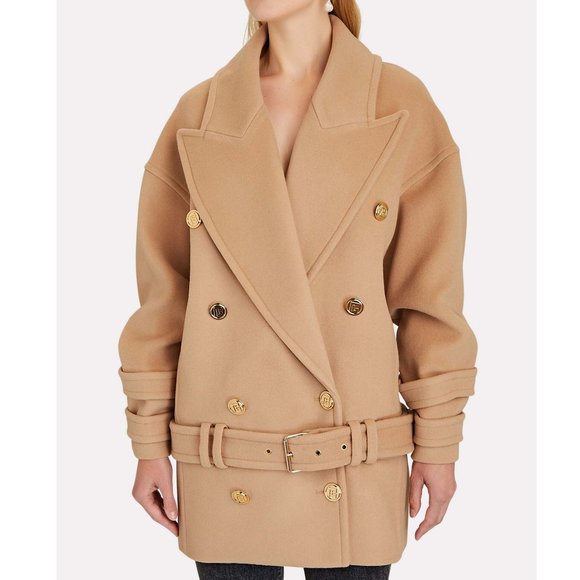 NWT size 10 Balmain Double breasted Wool Cashmere blend Felt Pea Coat in… - Picture 14 of 16